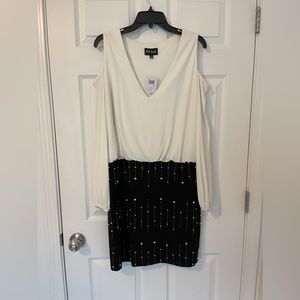 NWT DJ-JAZ Black and White Cold Shoulder Party / Cocktail Dress. Size 16.